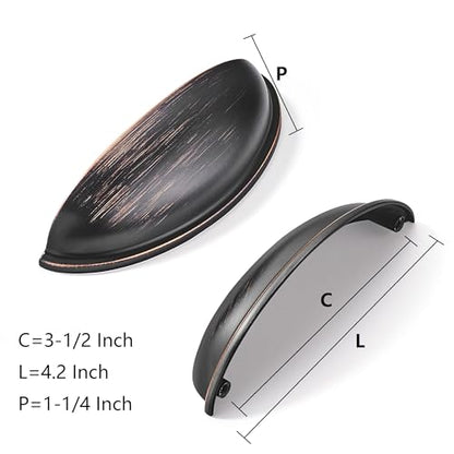 khtumeware 2 Pack 3-1/2" Drawer Pulls Oil Rubbed Bronze Cabinet Cup Pulls Kitchen Hardware Cabinet Handles Drawer Handles Knobs 3.5 inch Hole Center - color: Oil Rubbed Bronze, size: 3-1/2"(89mm) Hole Center, style: 2-pack