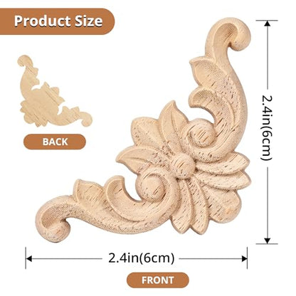 20Pcs 2.4 Inch Unpainted Wood Carved Corner Appliques, Furniture Onlays