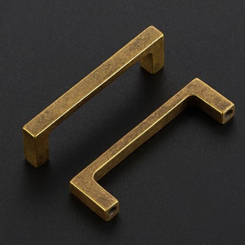 Ravinte Antique Brass Kitchen Cabinet Solid Handles,3-1/2 Inch,10 Pack - color: Antique Brass, size: 3-1/2 Inches Hole Center