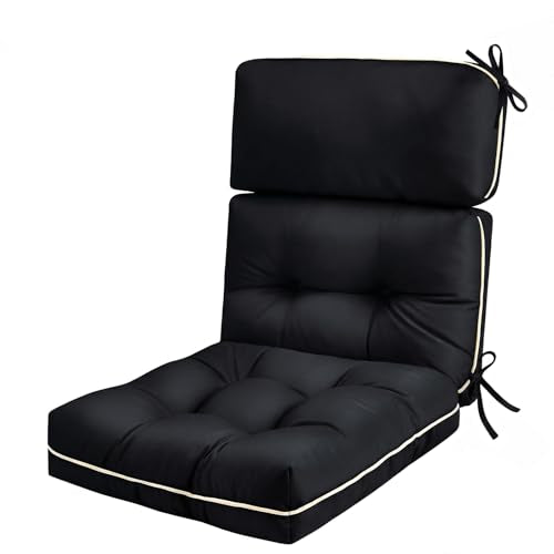 Patio Chair Cushions High Back 44"x22"x4" Thick (Black) - color: Black