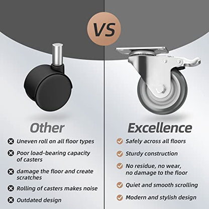 3" Swivel Plate Casters with Brake - Set of 4 - color: Grey, size: 3 inch
