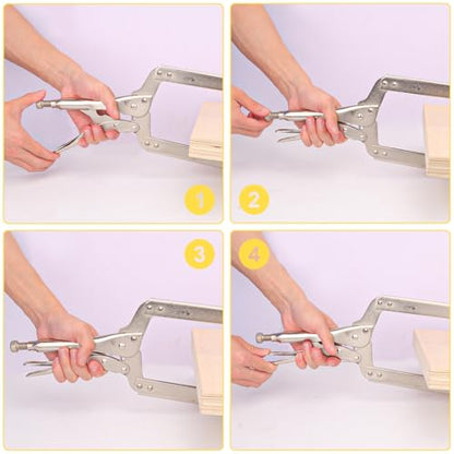 4 Pack 18 Inch C-Clamp Locking Pliers with Swivel Pads, Heavy Duty, Adjustable Vise Grip C Clamps for Woodworking and Home Improvement - size: 4 Pack 18 Inch