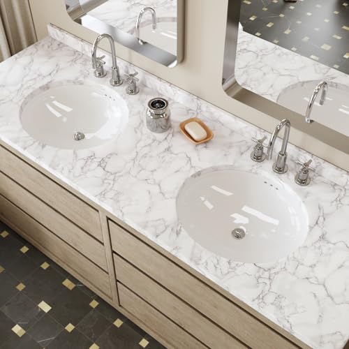 Marble Contact Paper White Grey Vein 15.7''x80'' Thick Waterproof - size: 15.7" x 80"