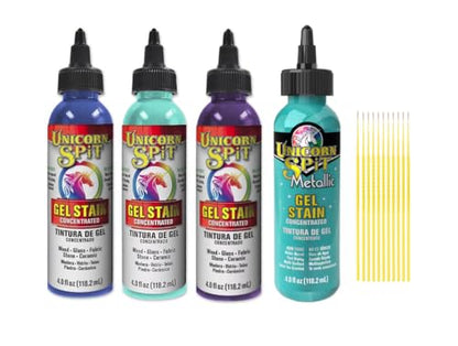 Unicorn SPiT Gel and Glaze Stain in one Bundles - 4 4oz. Bottles with Trebbies Detail Sticks (Gallaxy Collection) - color: Gallaxy Collection