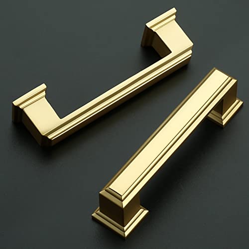 Amerdeco 10 Pack Brushed Gold Cabinet Pulls 3 Inch Hole Center Drawer Pulls Cabinet Hardware Solid Kitchen Cabinet Handles for Bathroom Drawer Pulls Dresser Pulls ZH0001 - color: Brushed Gold, size: 3" hole center, style: 10 Pack
