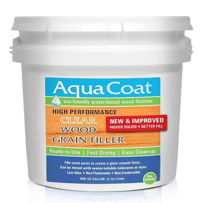 Aqua Coat NEW and Improved High Performance Eco-Friendly Water-Based Clear Wood Grain Filler Gel, Easily Sandable, Stainable, Paintable, Water Cleanup, Low Odor, Low VOC, Fast Drying, 128 oz - size: Gallon