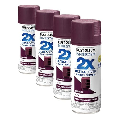 Rust-Oleum 257419 Painter's Touch 2X Ultra Cover Spray Paint, 12 oz, Satin Aubergine (Pack of 4) - color: Satin Aubergine, size: 12 Ounce (Pack of 4)