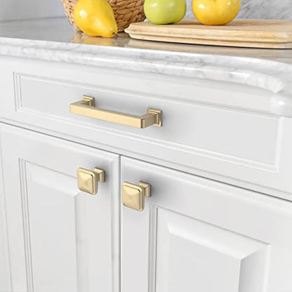 Amerdeco 10 Pack Brushed Brass Cabinet Pulls 3-3/4 Inch(96MM) Hole Centers Kitchen Cabinet Handles Cabinets Hardware Kitchen Handles for Cabinets Cupboard Handles Drawer Pulls ZH0019 - color: Brushed Brass, size: 3.75" Hole Center