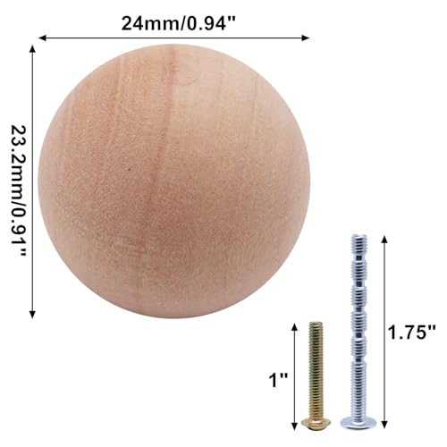 12pcs Wooden Cabinet Knobs, Unfinished Wooden Drawer Knobs Round Wood Ball Dresser Knob Pulls Handles for Kitchen Furniture Cupboard Closet (0.94 inch)