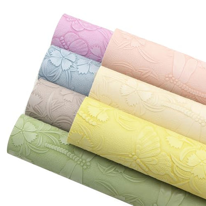 7PCS 7.9 x 11.8 Inch Embossed Faux Leather Sheets, Dragonfly Flower Embossed PU Leather Sheet, Textured Vinyl Fabric for DIY Earrings Upholstery Sewing Crafts Purse Bag Making