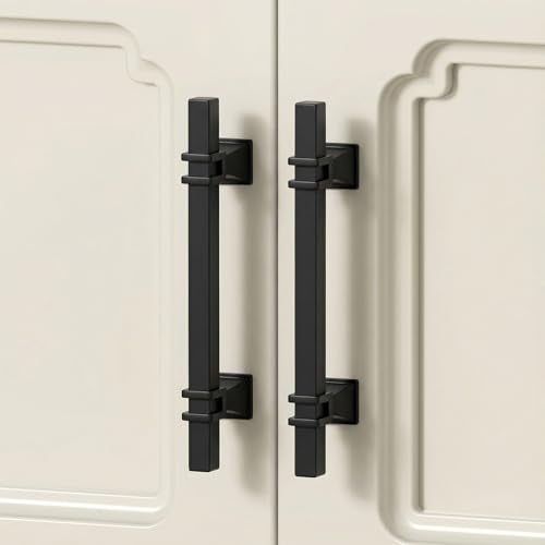 Rergy 10 Pack 4 Inch Matt Black Cabinet Handles, Solid Zinc Alloy - color: Black, size: 4 Inch Hole Center