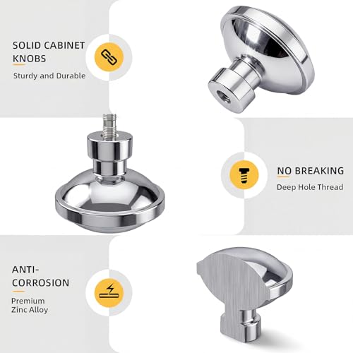 Goldenwarm Polished Chrome Cabinet Knobs, Round Drawer Handles 1-1/4 Inch 10 Pack | Rustproof Single Hole Cabinet Hardware, Solid Zinc Alloy, Screws Included for Cupboard Closet Furniture Upgrade - color: Polished Chrome, size: Knob(1-1/4 In)