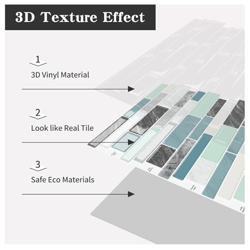 10-Sheet Peel and Stick Kitchen Backsplash Tiles - color: Blue Green