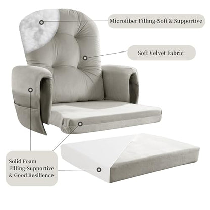 HOMBYS Glider Rocker Replacement Cushions 5 PCS with Storage Side Pocket, Velvet Fabric, Foam & Microfiber Filling, Non-Slip & Washable,Thickened & Supportive for Glider Rocking Chair-Khaki - color: Khaki