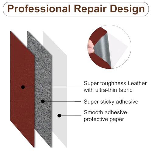 Numola Leather Repair Patch, 8×11 Inch Self-Adhesive Dark Red - color: Dark Red, size: 8×11inch