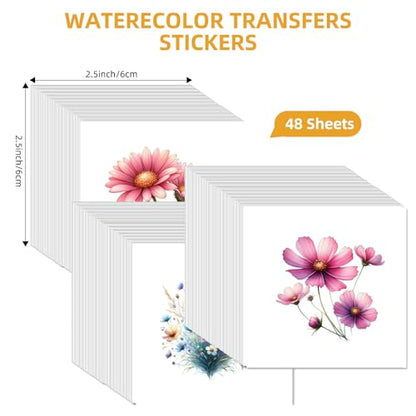 48 Sheets Rub on Transfers for Crafts and Furniture Rub on Transfer Stickers Decals for Wood,2.5 * 2.5inch (Dreamlike Wildflowers) - style: Dreamlike Wildflowers