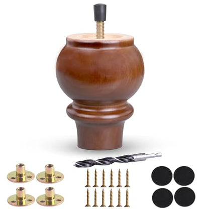 DWYL & LWYD 4 Inches Wood Furniture Legs Set of 4,Heavy Duty Rubber Wood Legs Replacement Sofa Legs Couch Legs Cabinet Legs Wooden Legs for Furniture (Walnut Finish,4 Inches Height) - color: Walnut, size: 4 Inch