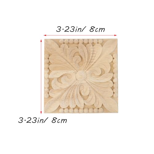 Antrader 4Pcs Square Unfinished Wood Carved Appliques,3.23"×3.23"(Style 9) - style: Style 9