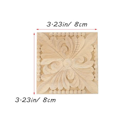 Antrader 4Pcs Square Unfinished Wood Carved Appliques,3.23"×3.23"(Style 9) - style: Style 9