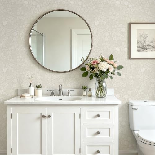 Safiyya Beige Floral Wallpaper Peel and Stick Boho Contact Paper - color: Beige, size: 17.3" x 78.7"