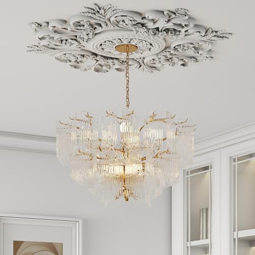 Nuanchu 28'' Large PU Ceiling Medallion Combination Decorative 2.36'' ID French Style Chandelier Base Ceiling Medallion for Light Fixtures Victorian Rosette Light Covers for Chandeliers(Classic) - size: 28'', style: Classic