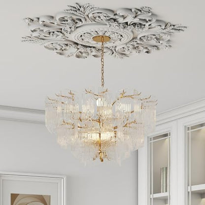 Nuanchu 28'' Large PU Ceiling Medallion Combination Decorative 2.36'' ID French Style Chandelier Base Ceiling Medallion for Light Fixtures Victorian Rosette Light Covers for Chandeliers(Classic) - size: 28'', style: Classic