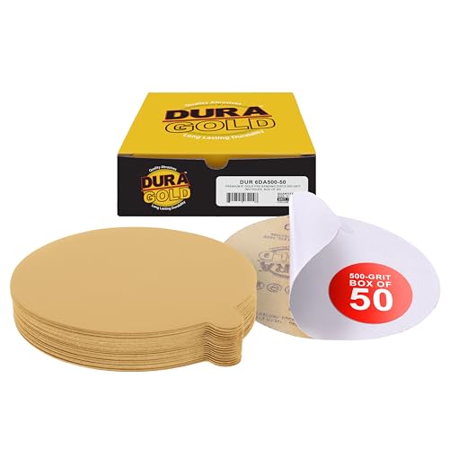 Dura-Gold Premium 6" Gold PSA Sanding Discs - 500 Grit, Box of 50 - Self - size: 500-Grit