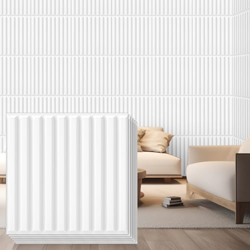Nuanchu 32 Pcs 3D Wall Panels, 12"x12" PVC Fluted Tiles, White - color: White