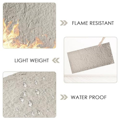 Faux Stone Wall Panels, 5-Pack 3D PU Cement-Texture Panels, Cement - color: Cement Gray