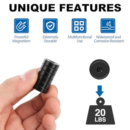 LOVIMAG Strong Magnets Heavy Duty Screw On Neodymium 20LBS Magnet 12 Pack - color: Black, size: 0.63in
