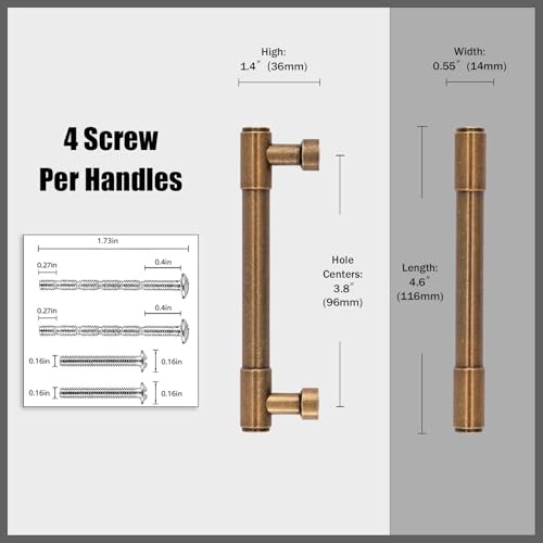 10 Pack Antique Brass Cabinet Pulls 3.75 Inch(96mm) Kitchen Cabinet Handles Cabinet Hardware for Drawer Pulls - color: Antique Brass, size: 3.75" Hole Center