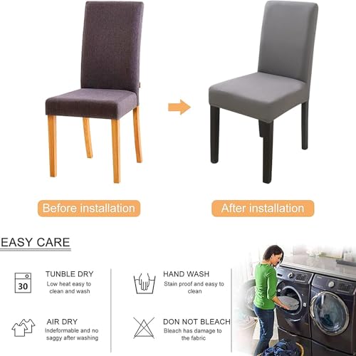 Stretch Chair Covers Slipcovers Set of 4 Light Grey Stretchable Dining Chair Slipcover Washable Removable for Kitchen,Hotel,Restaurant - color: Light Grey, size: 4