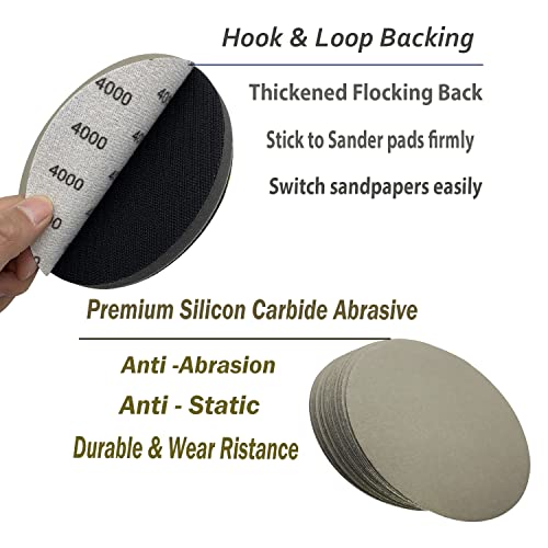 6 Inch 4000 Grit Wet Dry Sandpaper，20 PCS Hook and Loop Sanding Discs - style: Grit-4000