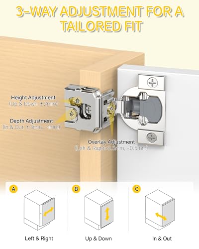 Onemake 20 Pack 1-1/4" Overlay Face Frame Soft Close Cabinet Hinges, 105° Concealed Hinge, Smooth Slow Self Closing, 3D Adjustable, Hidden Hardware Replacement for Kitchen, Wardrobe, Cupboard Door - size: 1-1/4"