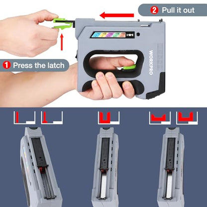 WORKPRO 3.6V 5-in-1 Cordless Staple Gun Kit, 2000 Staples and Nails