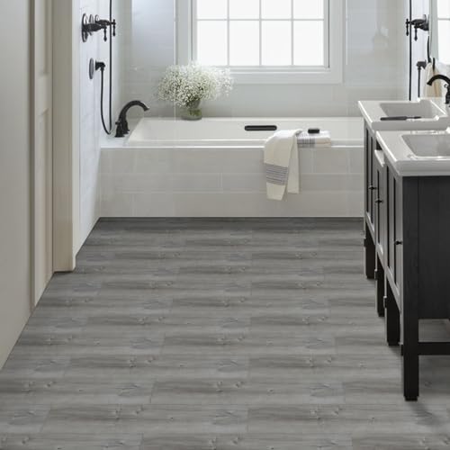Peel and Stick Floor Tile, 10-Pack 15 Sq.Ft, Natural Grey Wood Grain Look - color: Gray, size: 10 PCS