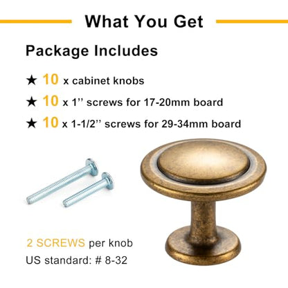 Antique Brass Cabinet Knobs Round Kitchen Pulls 10 Pack 8222 - color: Antique Brass, size: 1-1/4 Inches, style: 10 Pack Round Knob