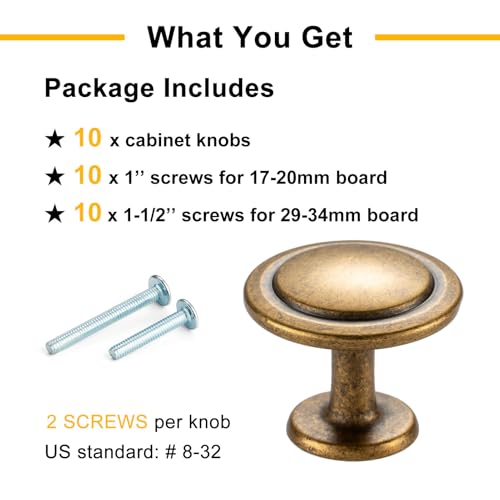 Antique Brass Cabinet Knobs Round Kitchen Pulls 10 Pack 8222 - color: Antique Brass, size: 1-1/4 Inches, style: 10 Pack Round Knob