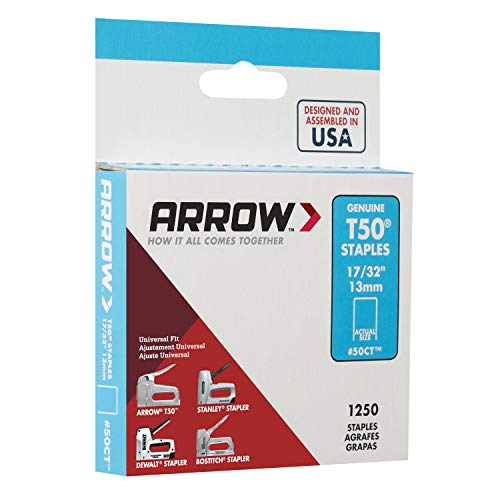 Arrow 50CT T50 Heavy Duty Staples for Staple Guns, Use for Ceiling Tile, Upholstery, Construction, Furniture, Crafts, 17/32-Inch, 1250-Pack - size: 17/32 in.