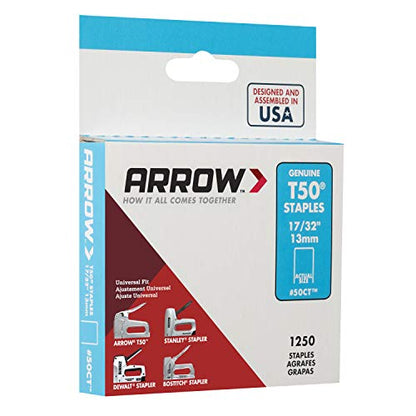 Arrow 50CT T50 Heavy Duty Staples for Staple Guns, Use for Ceiling Tile, Upholstery, Construction, Furniture, Crafts, 17/32-Inch, 1250-Pack - size: 17/32 in.