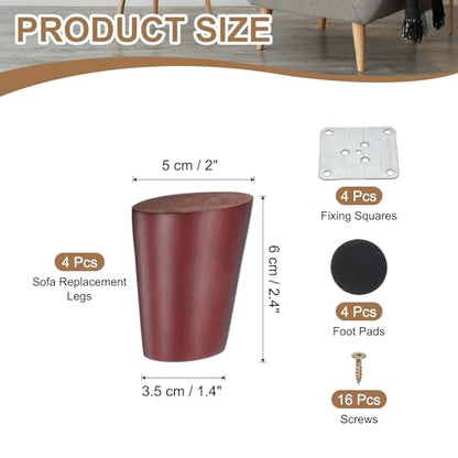 PATIKIL Wood Furniture Legs, 4Pcs 2.4" Tapered Replacement Sofa Leg for Chair Couch Bed Coffee Table Dresser, Red Walnut - color: Red Walnut, size: 2.4"