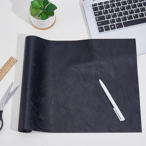 53.15 x 11.83 Inch Waterproof Distressed Vegan Leather Fabric Sheet Synthetic Soft Faux Leatherette Sheet Smooth Upholstery PU Leather Roll for DIY Crafts Upholstery Furniture(Black) - color: Black