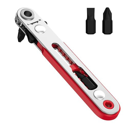 Bates Mini Ratchet Wrench, 1/4" Magnetic 90 Degree Screwdriver, Low Profile Right Angle Screwdriver for Tight Spaces - color: Red, size: 1 pcs