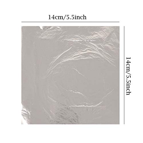 Honbay 100 Sheets Imitation Silver Leaf Paper Metal Foil Paper for Arts, Gilding Crafting, DIY Decoration, 5.5 by 5.5 Inches (Silver Leaf)