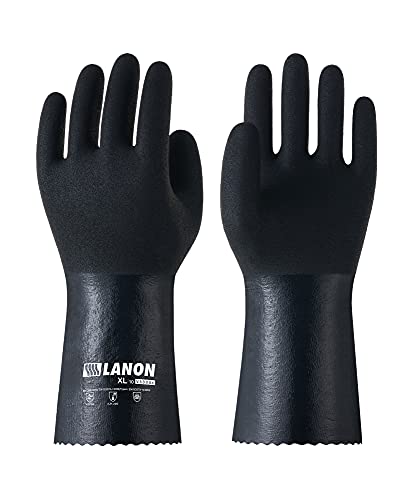 LANON Nitrile Chemical Resistant Gloves with Cotton Liner,Black,XLarge - size: X-Large (Pack of 1)