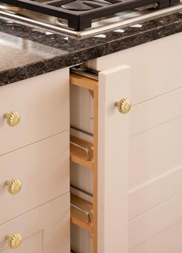 12 Pack Elegant Golden Floral Brushed Brass Cabinet Knobs, Bloom Drawer Pulls for Kitchen, Dresser Cabinet Hardware for Bedroom, 1-1/4 Inches Diameter Handles - color: Brushed Brass