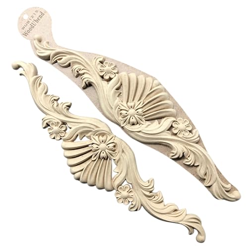 WoodUbend WUB1215 Pack of 2 Pediment Applique - Heat Bendable & Flexible Wood Onlays 10x42cm - DIY Craft, Furniture & Home Decor - Easy to Apply & Paint - Versatile, Reusable & Decorative Decals - size: WUB1215