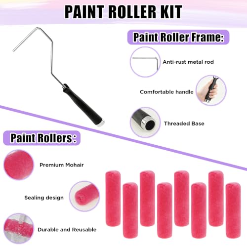 4" Mohair Paint Roller Kit, 8 Rollers, Frame, Brush, Tray, Liners