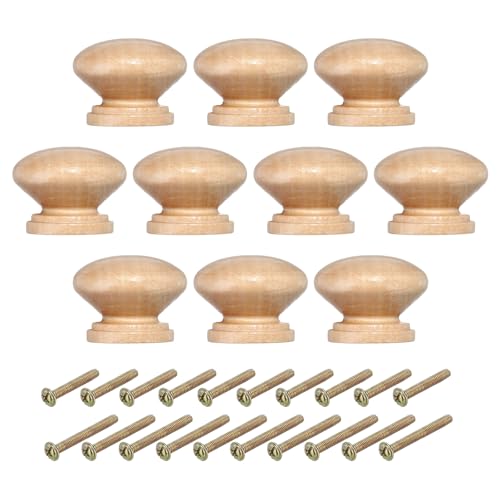 PATIKIL 1-3/8 Inch Round Wood Cabinet Knobs, 10 Pcs x Knob, 10 Pcs x Screw, Wood Color, Wood Material, 1-3/8 inch x 0.98 inch - color: Wood Color