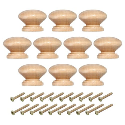 PATIKIL 1-3/8 Inch Round Wood Cabinet Knobs, 10 Pcs x Knob, 10 Pcs x Screw, Wood Color, Wood Material, 1-3/8 inch x 0.98 inch - color: Wood Color